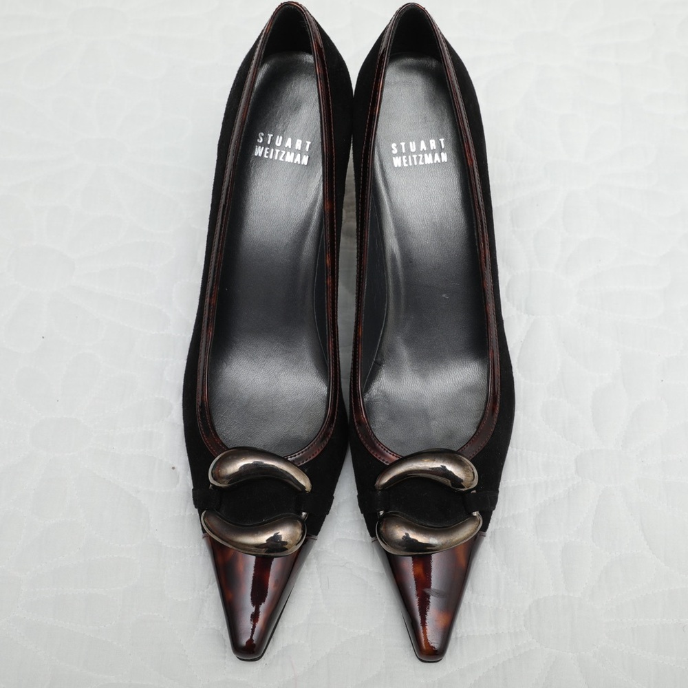 Stuart Weitzman Black Pumps with Brown Tortoiseshell Pointed Toe